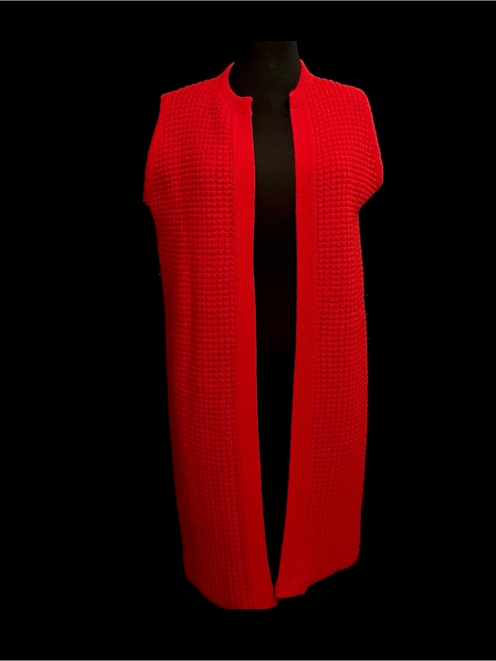 Vintage Red Sleeveless Long Knit Cardigan Vest